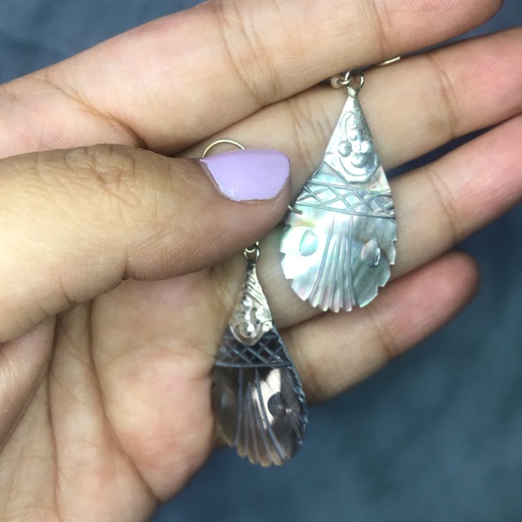 Bohemian Silver Shell Earrings - Picture 3 of 3